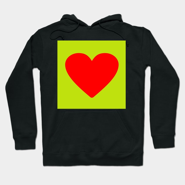 Red heart on lime green Hoodie by redumbrellashop